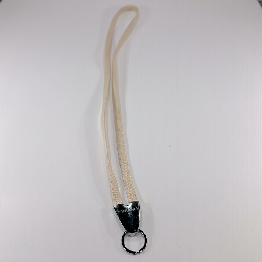 Pandora Beige Fabric 18” Lanyard ID Holder with Spring-Clip & Keyring ⭐️ EUC